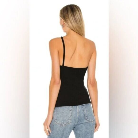 Agolde Lola Gathered Front Ruched Bodice Ribbed Tank In Black Small - Picture 2 of 8